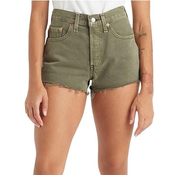 Levis Women's 29 Dusty Lichen 501 High Rise Jean Shorts Raw Hem Button Fly M3-7 - Picture 1 of 10